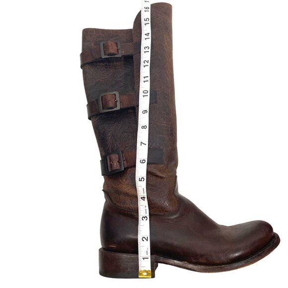 J.B. Dillion tooled Leather tall riding boots buckle shaft steampunk women’s 7 - Picture 12 of 14